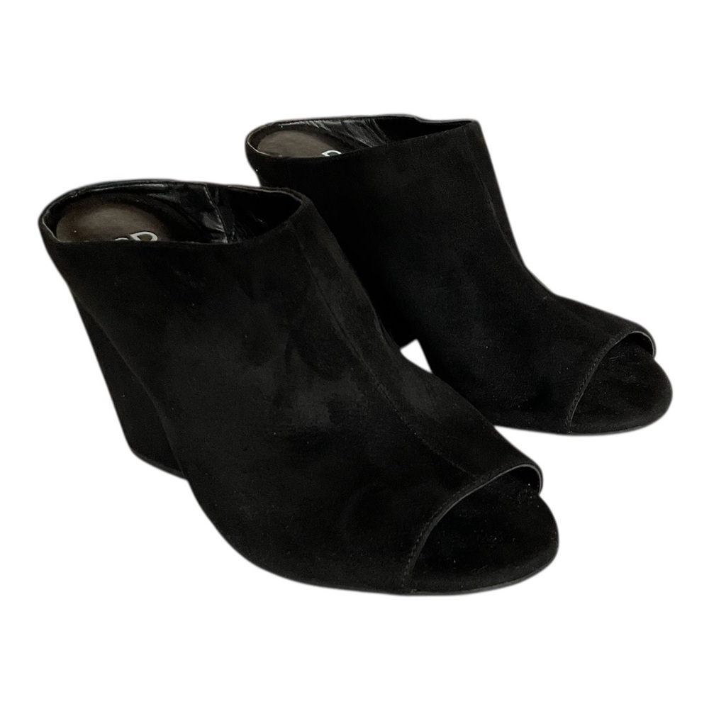 BP Nordstrom Black Peep Toe Mule Heels Size 9 M Slip On Block Heel Minimal - Picture 3 of 8